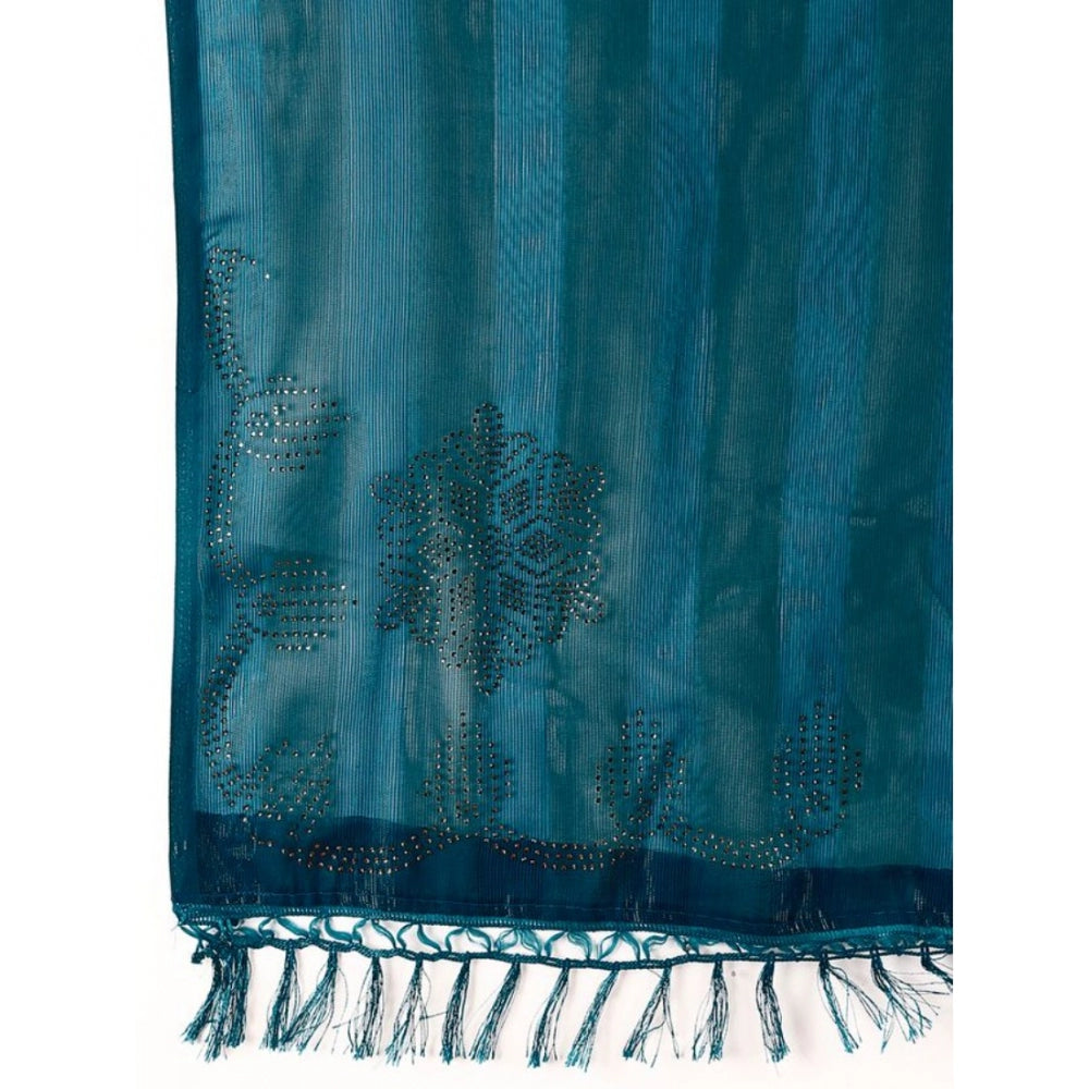 Clasymist Women's Chiffon Fabric Line Saree With Unstitched Blouse (Teal Blue, 5-6 Mtrs)