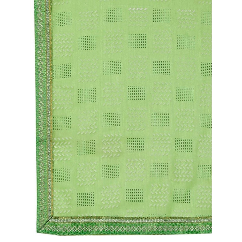 Clasymist Women's Zomto Checked Saree With Unstitched Blouse (Green, 5-6 Mtrs)