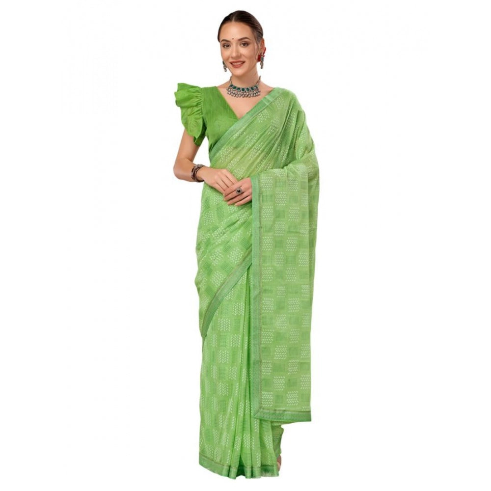 Clasymist Women's Zomto Checked Saree With Unstitched Blouse (Green, 5-6 Mtrs)