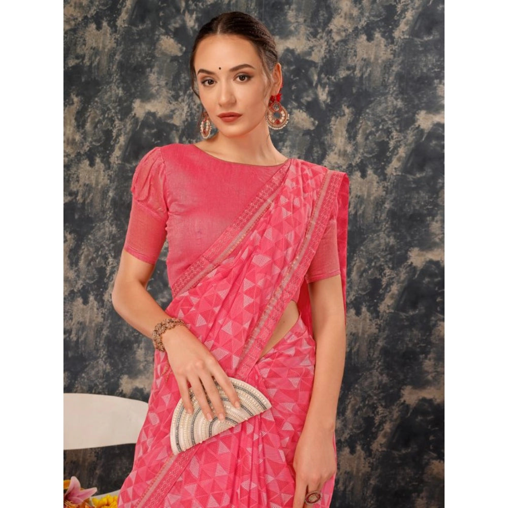 Clasymist Women's Zomto Printed Saree With Unstitched Blouse (Dark Pink, 5-6 Mtrs)