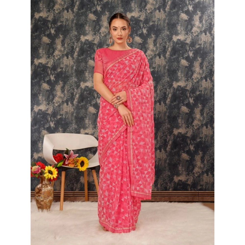 Clasymist Women's Zomto Printed Saree With Unstitched Blouse (Dark Pink, 5-6 Mtrs)