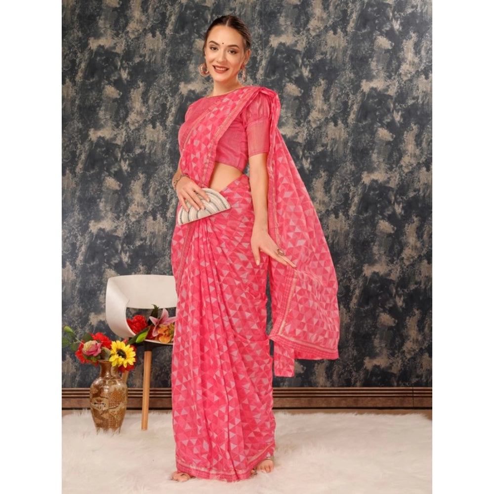 Clasymist Women's Zomto Printed Saree With Unstitched Blouse (Dark Pink, 5-6 Mtrs)