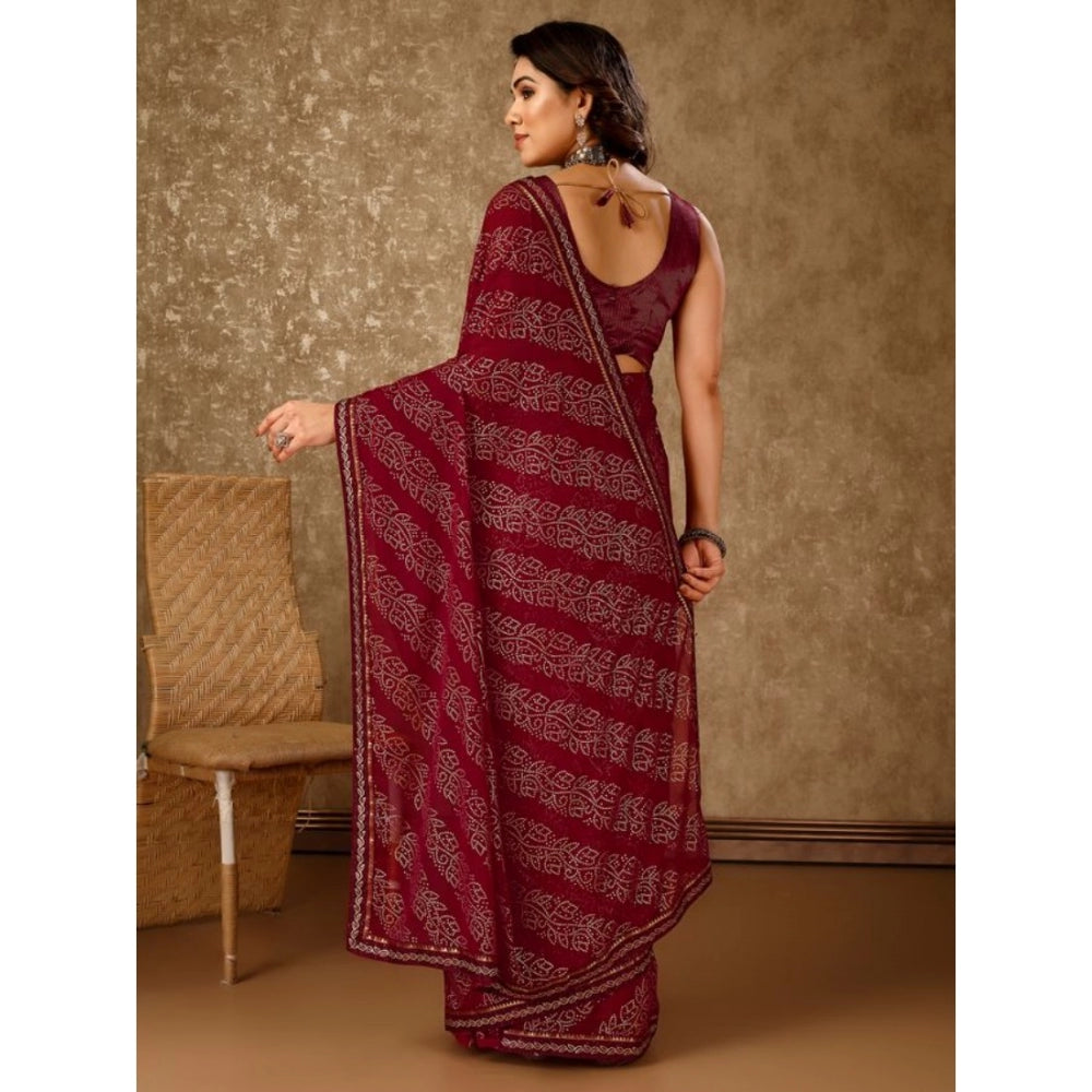 Clasymist Women's Zomto Bandhini Saree With Unstitched Blouse (Maroon, 5-6 Mtrs)