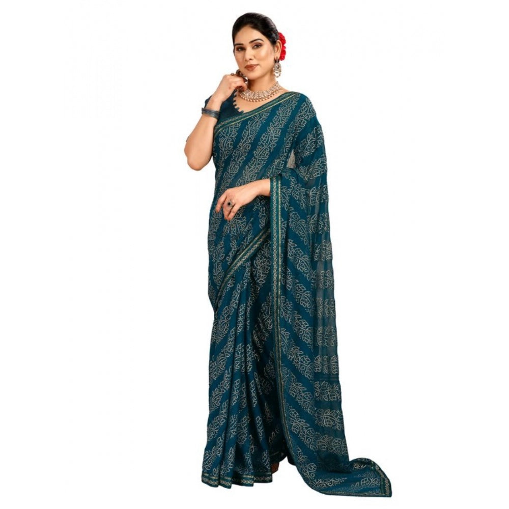 Clasymist Women's Zomto Bandhini Saree With Unstitched Blouse (Blue, 5-6 Mtrs)