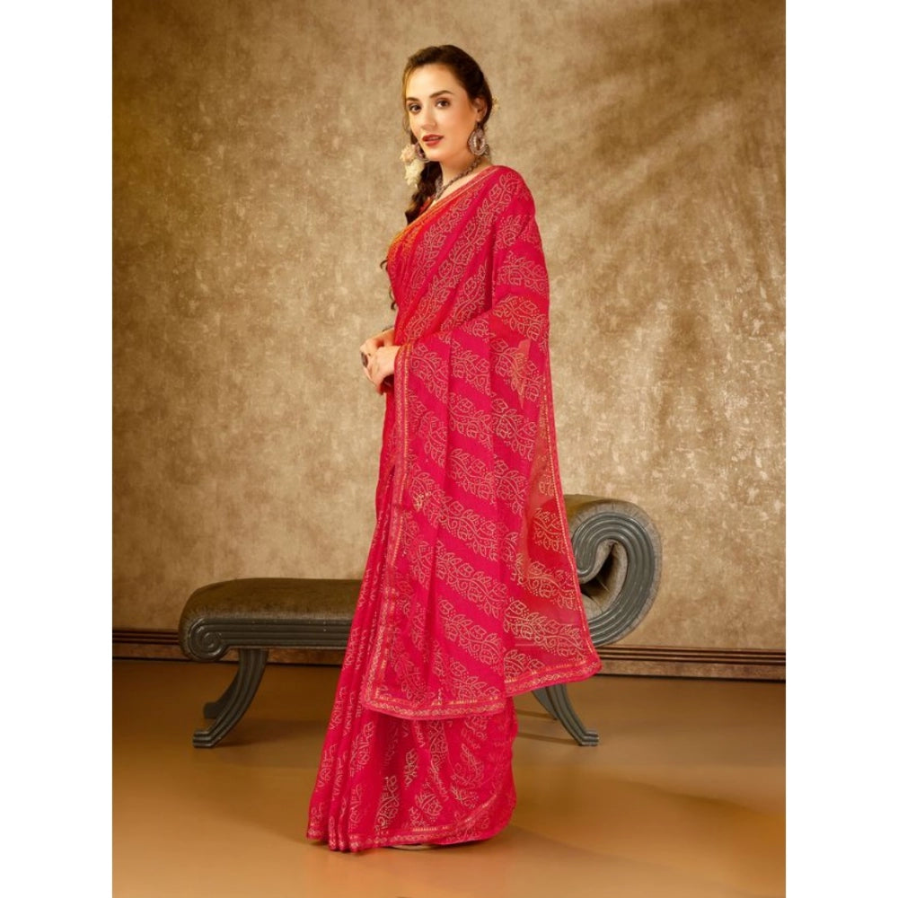 Clasymist Women's Zomto Bandhini Saree With Unstitched Blouse (Pink, 5-6 Mtrs)