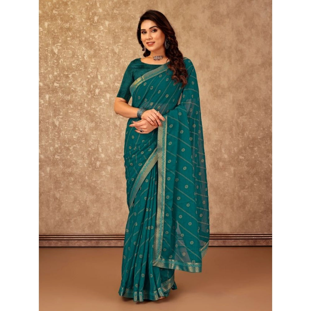 Clasymist Women's Zomto Bandhini Saree With Unstitched Blouse (Teal Blue, 5-6 Mtrs)