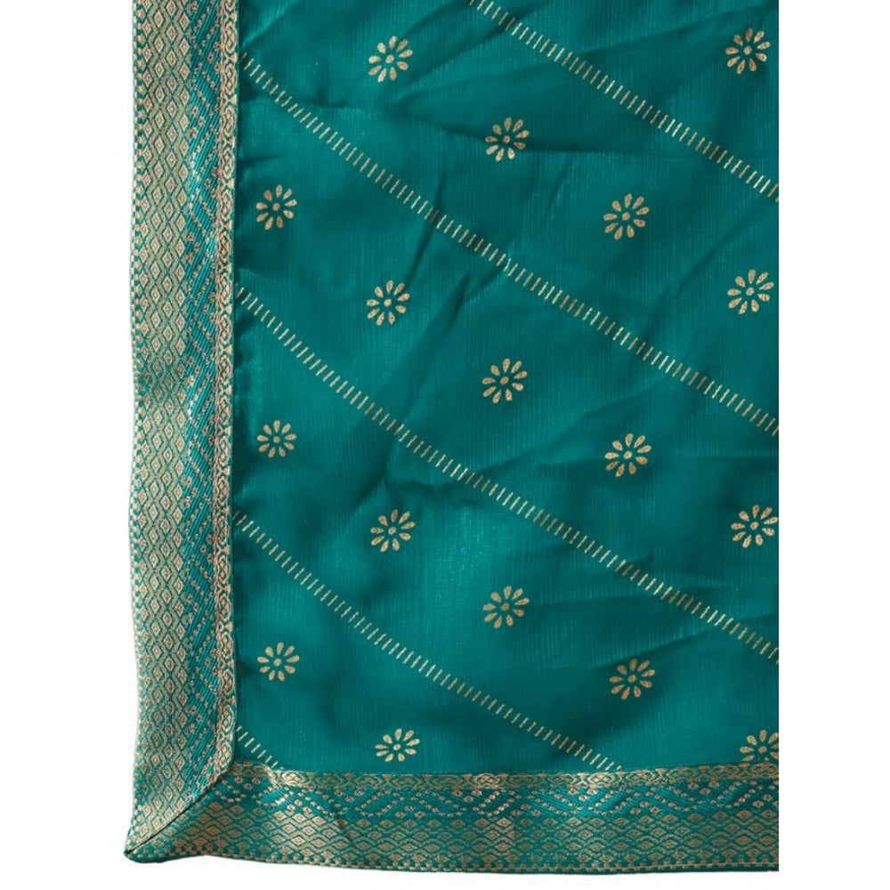 Clasymist Women's Zomto Bandhini Saree With Unstitched Blouse (Teal Blue, 5-6 Mtrs)