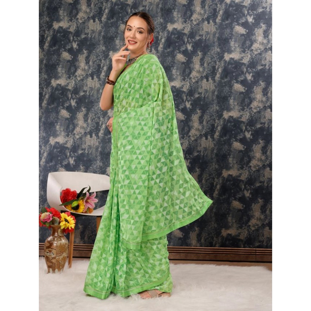 Clasymist Women's Zomto Printed Saree With Unstitched Blouse (Green, 5-6 Mtrs)