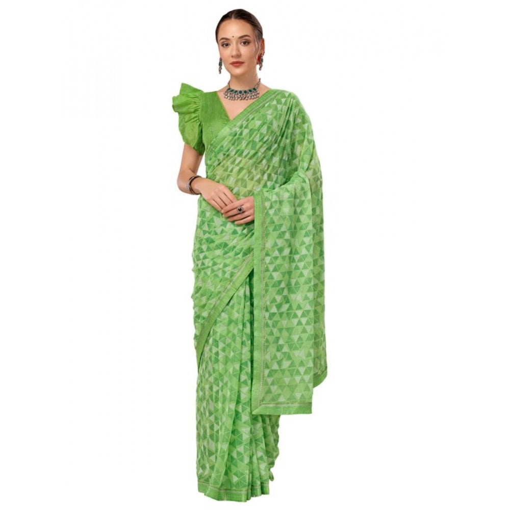 Clasymist Women's Zomto Printed Saree With Unstitched Blouse (Green, 5-6 Mtrs)