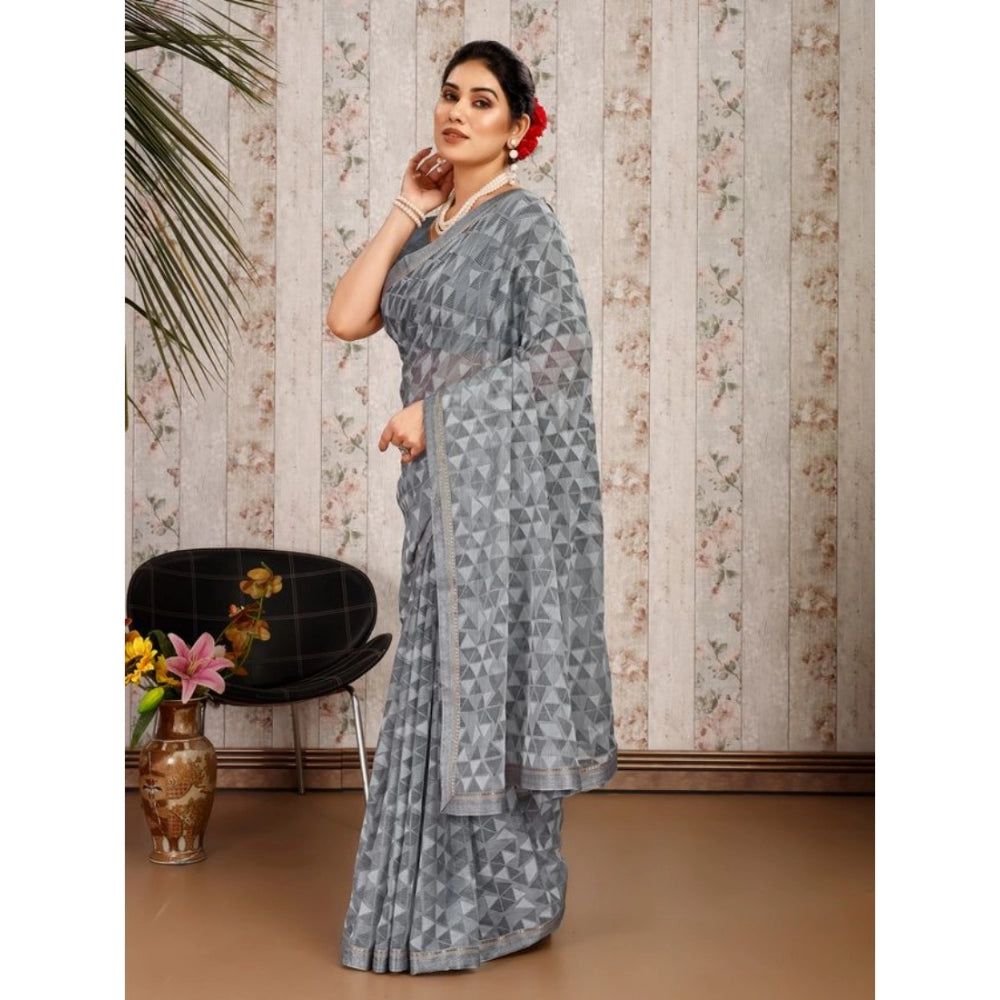 Clasymist Women's Zomto Printed Saree With Unstitched Blouse (Grey, 5-6 Mtrs)