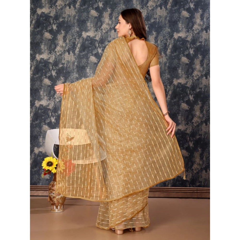 Clasymist Women's Linen Line Saree With Unstitched Blouse (Beige, 5-6 Mtrs)