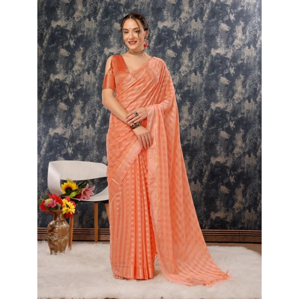 Clasymist Women's Chiffon Fabric Line Saree With Unstitched Blouse (Peach, 5-6 Mtrs)