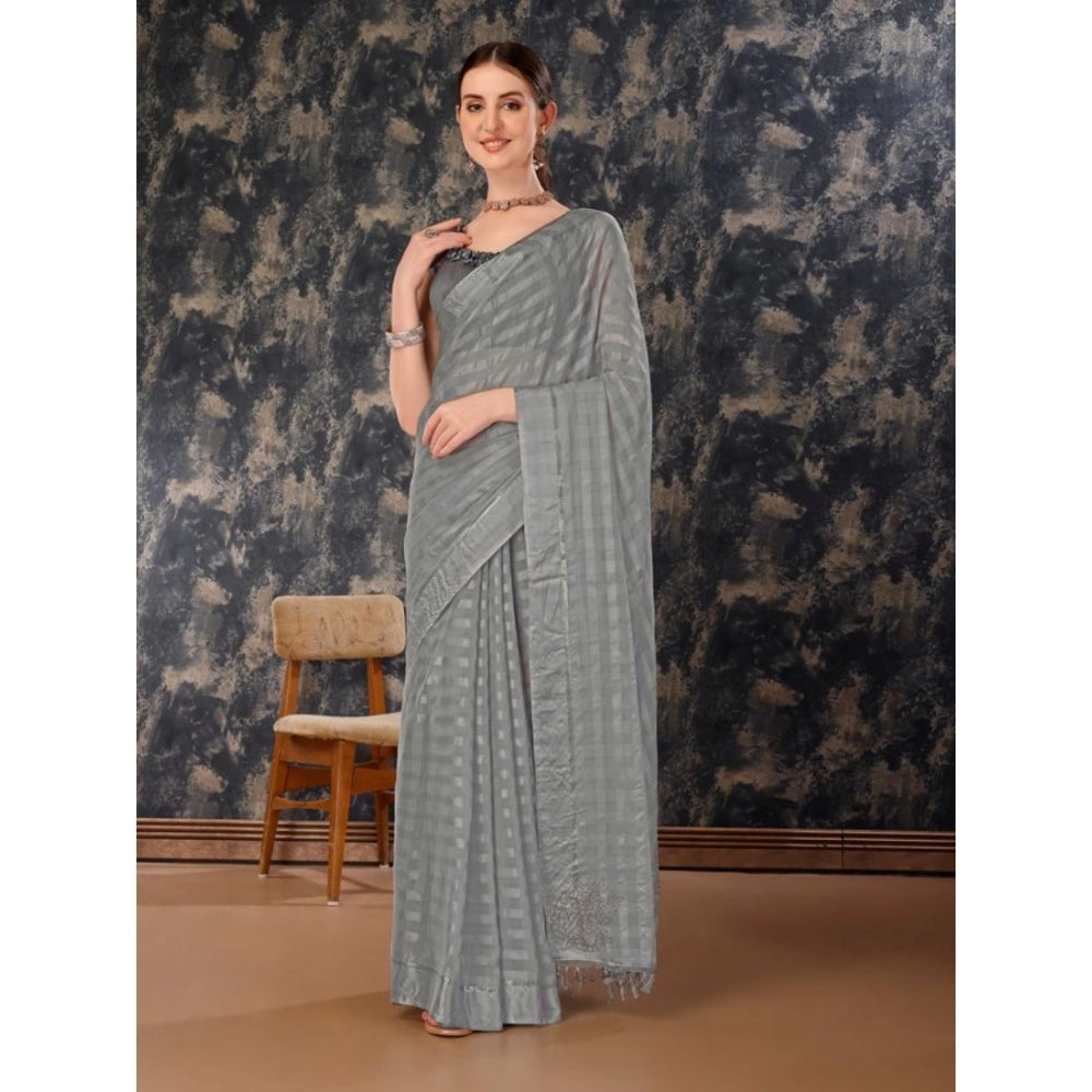 Clasymist Women's Chiffon Fabric Line Saree With Unstitched Blouse (Grey, 5-6 Mtrs)