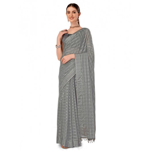 Clasymist Women's Chiffon Fabric Line Saree With Unstitched Blouse (Grey, 5-6 Mtrs)