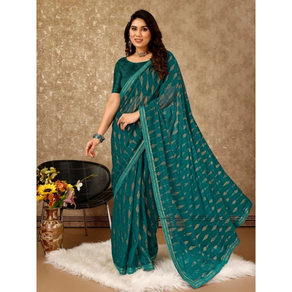 Clasymist Women's Zomto Laheriya Saree With Unstitched Blouse (Teal Blue, 5-6 Mtrs)