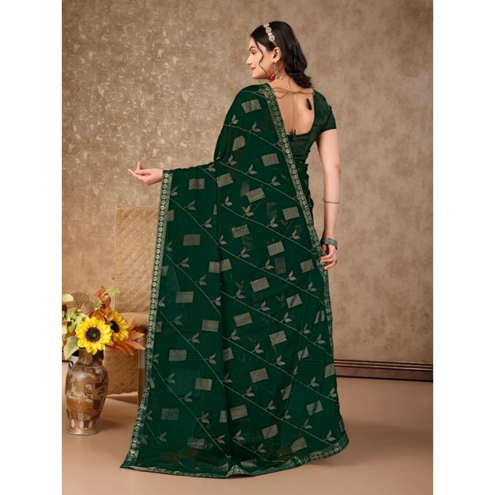 Clasymist Women's Zomto Patta Chiffon Saree With Unstitched Blouse (Green, 5-6 Mtrs)