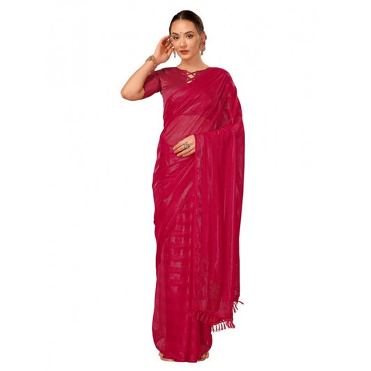 Clasymist Women's Chiffon Fabric Line Saree With Unstitched Blouse (Rani, 5-6 Mtrs)