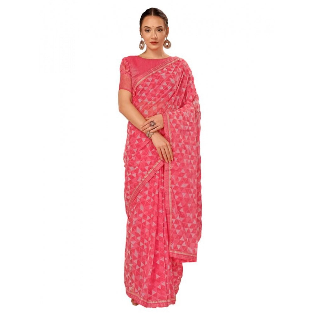 Clasymist Women's Zomto Printed Saree With Unstitched Blouse (Dark Pink, 5-6 Mtrs)