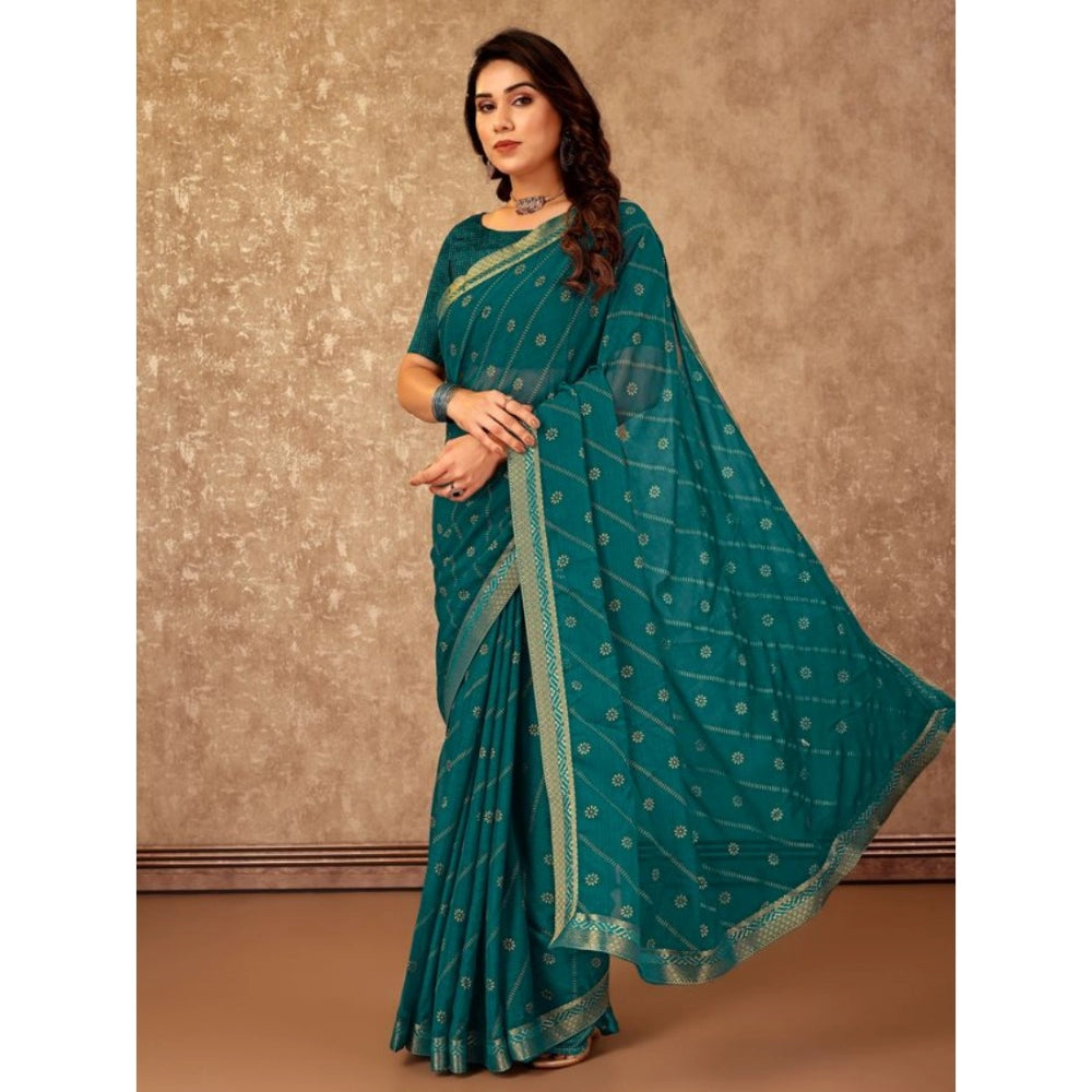 Clasymist Women's Zomto Bandhini Saree With Unstitched Blouse (Teal Blue, 5-6 Mtrs)