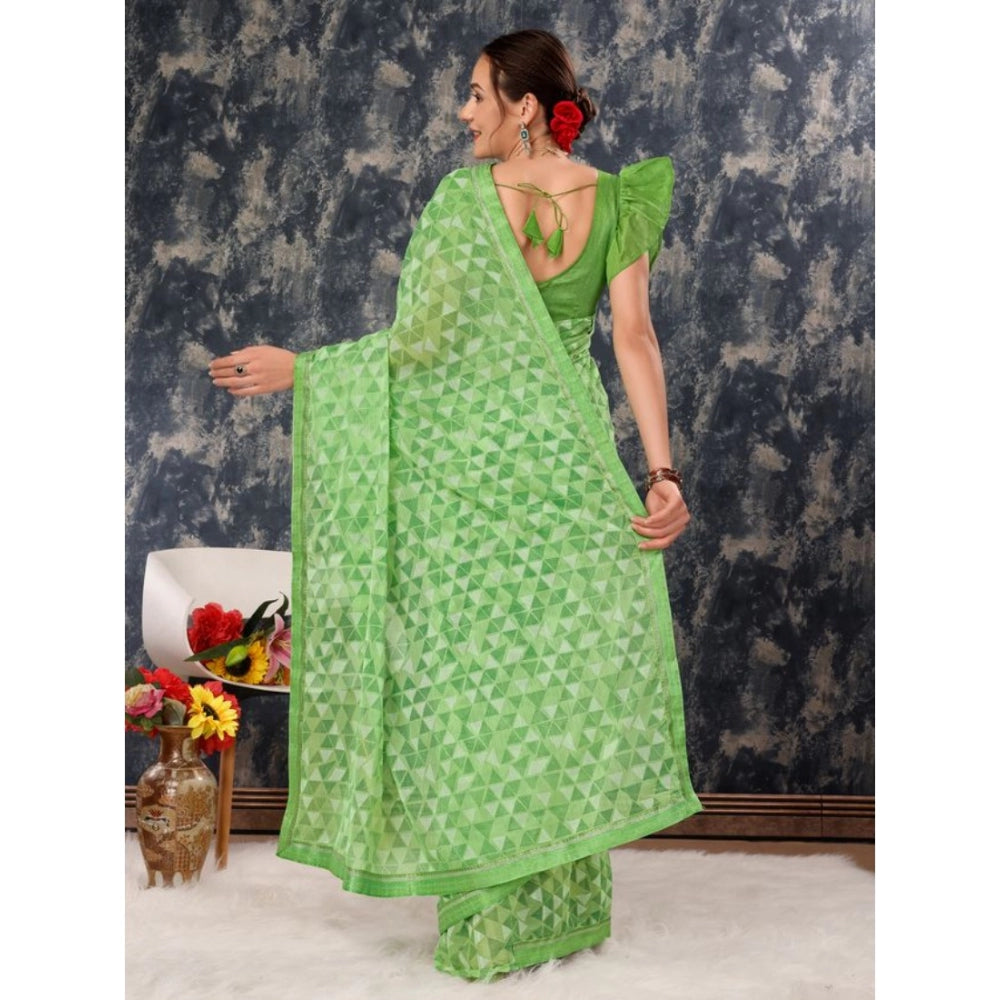 Clasymist Women's Zomto Printed Saree With Unstitched Blouse (Green, 5-6 Mtrs)