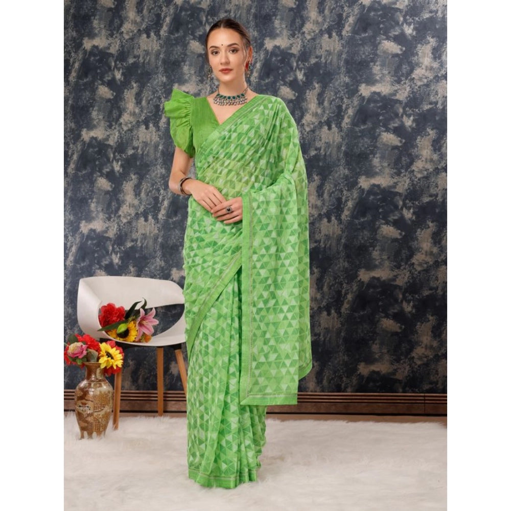 Clasymist Women's Zomto Printed Saree With Unstitched Blouse (Green, 5-6 Mtrs)