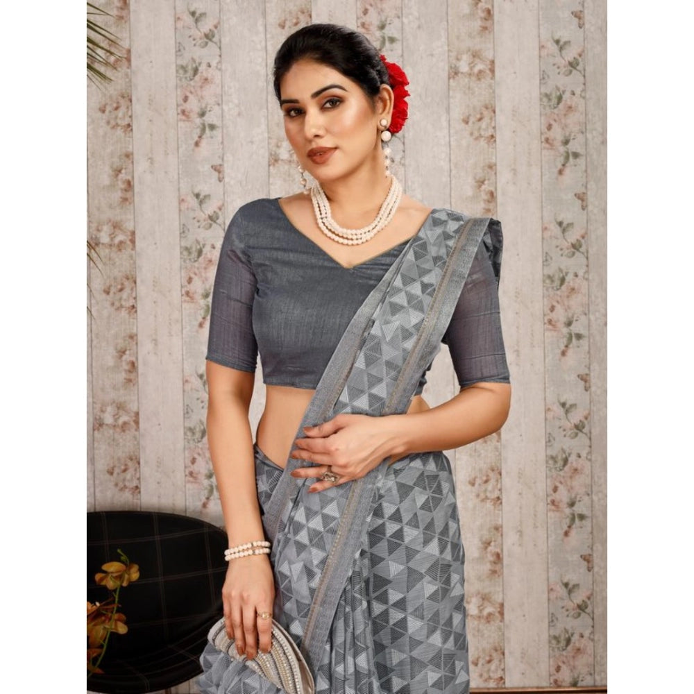 Clasymist Women's Zomto Printed Saree With Unstitched Blouse (Grey, 5-6 Mtrs)