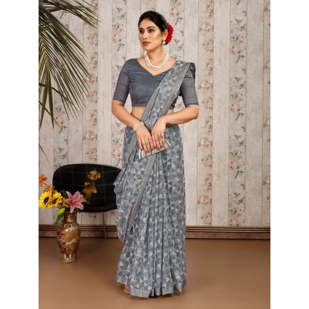 Clasymist Women's Zomto Printed Saree With Unstitched Blouse (Grey, 5-6 Mtrs)