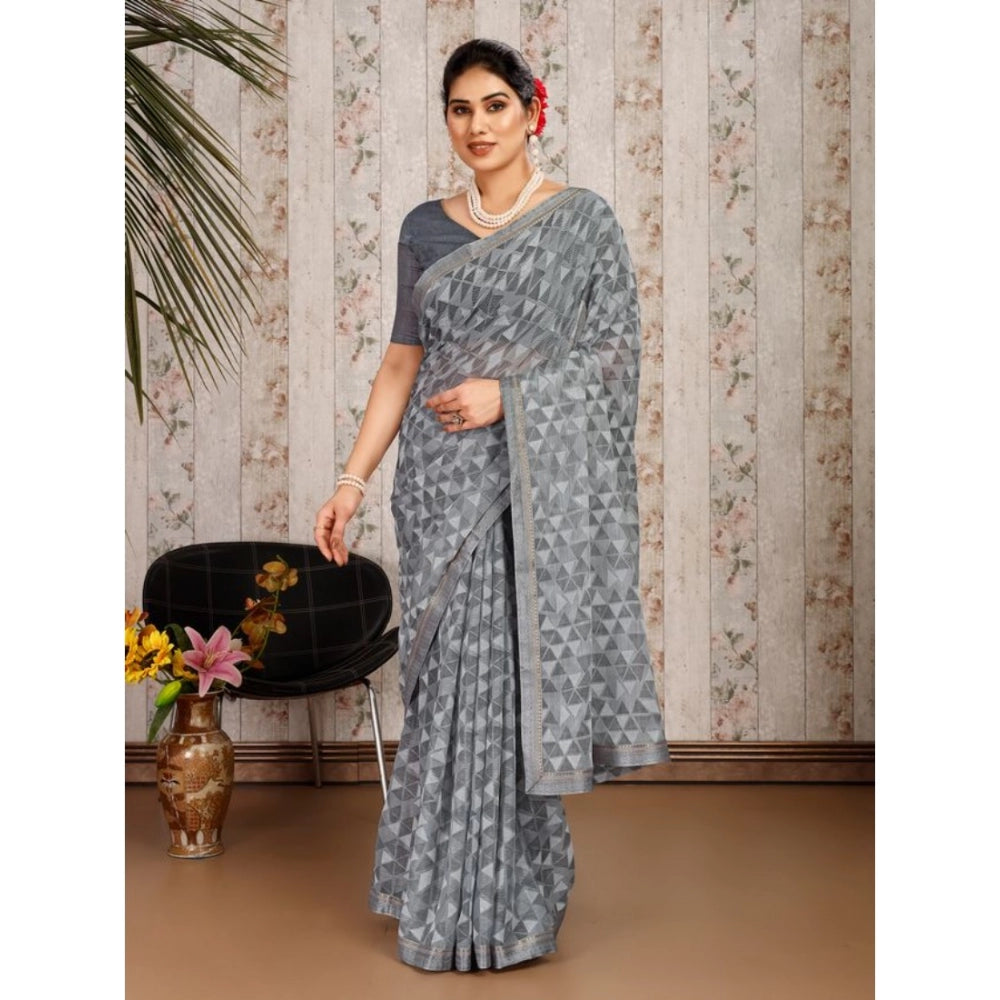 Clasymist Women's Zomto Printed Saree With Unstitched Blouse (Grey, 5-6 Mtrs)