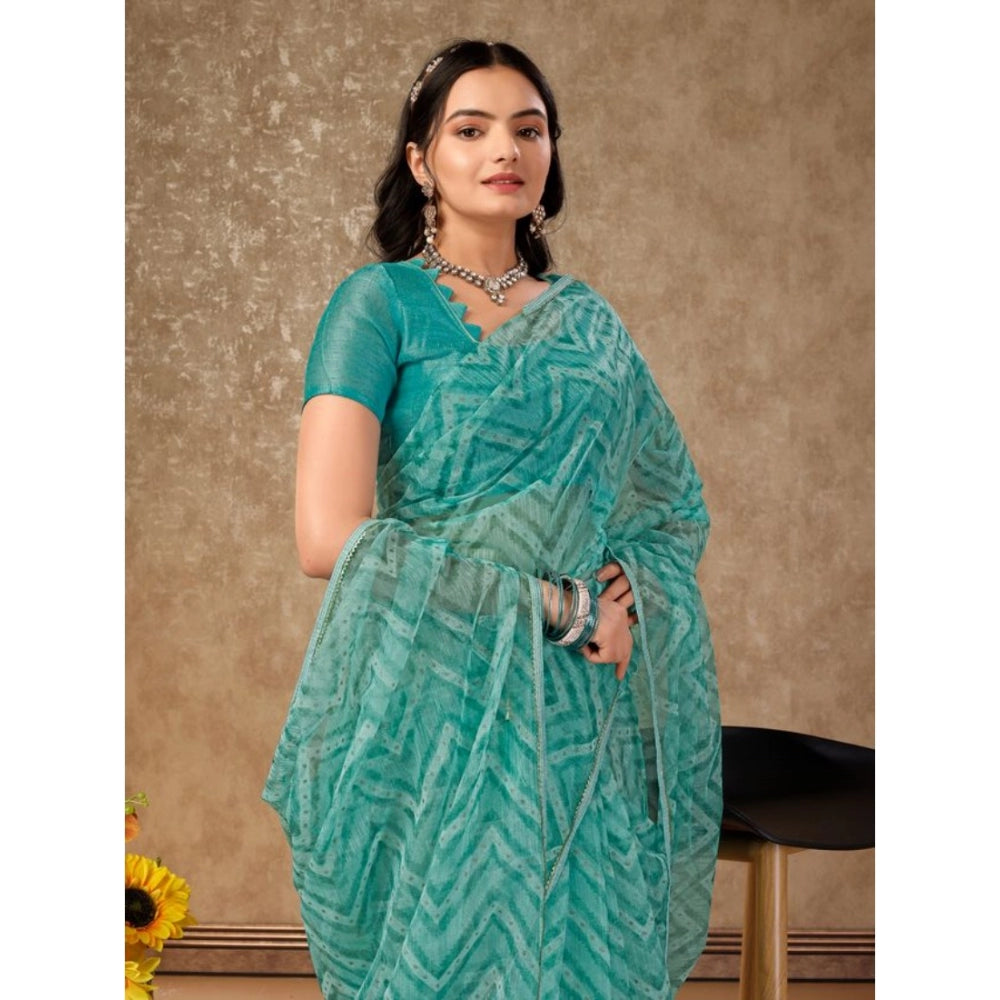 Clasymist Women's Linen Zig Zag Saree With Unstitched Blouse (Turquies Green, 5-6 Mtrs)