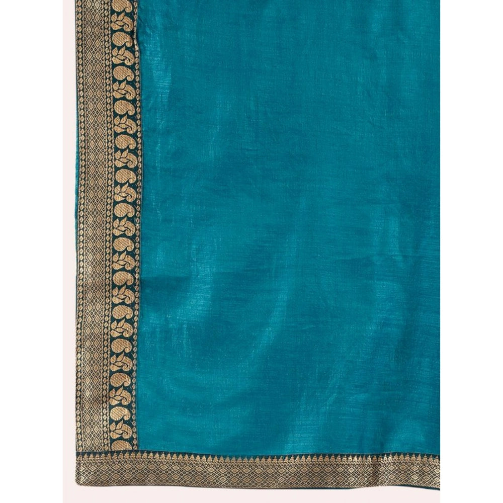 Clasymist Women's Vichitra Plain Saree With Unstitched Blouse (Blue, 5-6 Mtrs)