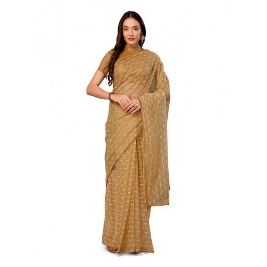 Clasymist Women's Linen Line Saree With Unstitched Blouse (Beige, 5-6 Mtrs)