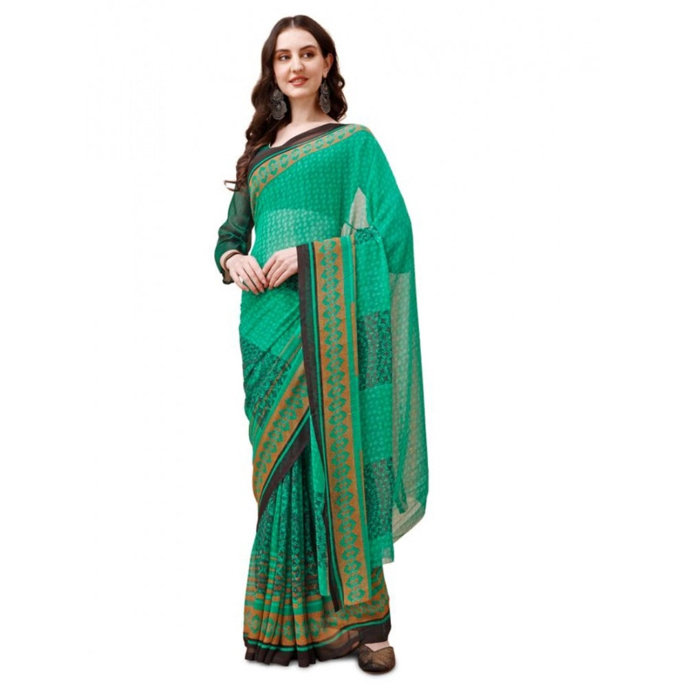 Clasymist Women's Weightless Floral Printed Saree With Unstitched Blouse (Green, 5-6 Mtrs)