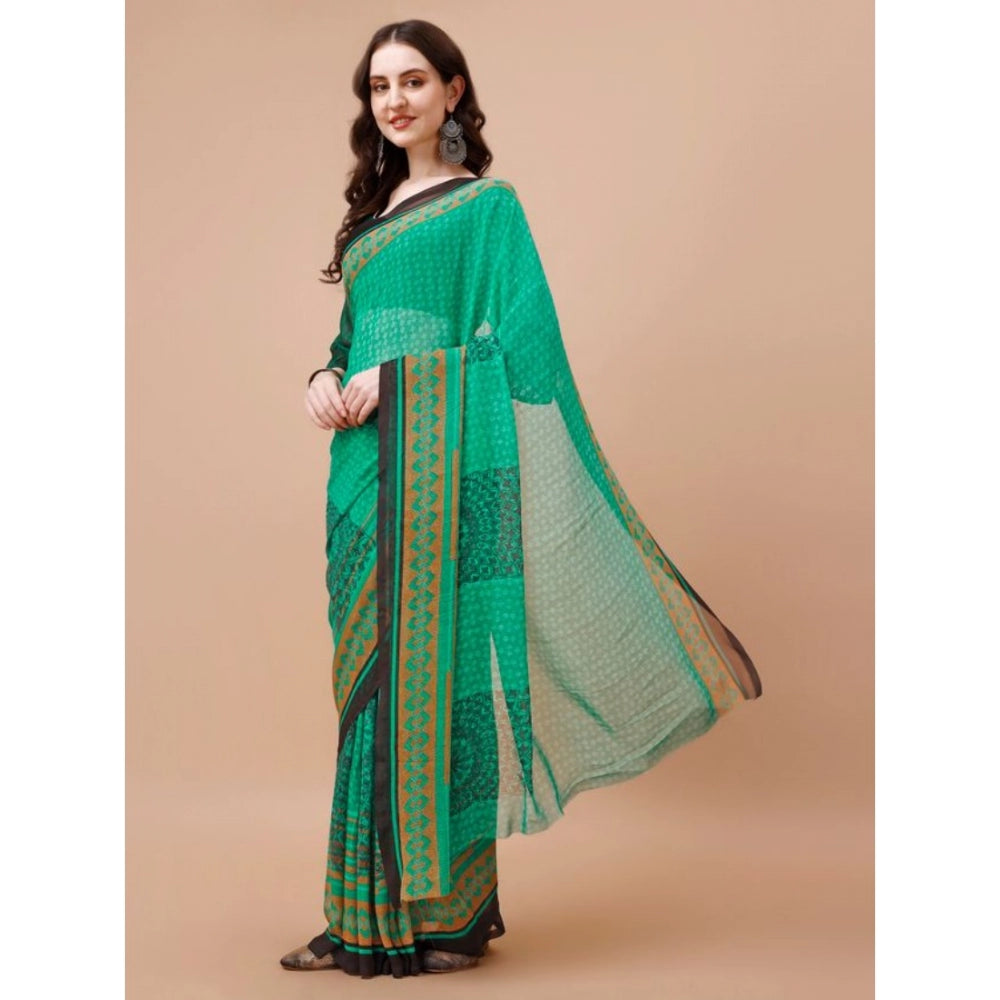 Clasymist Women's Weightless Floral Printed Saree With Unstitched Blouse (Green, 5-6 Mtrs)