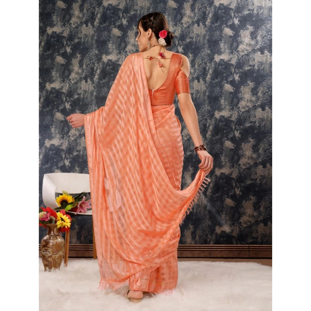 Clasymist Women's Chiffon Fabric Line Saree With Unstitched Blouse (Peach, 5-6 Mtrs)