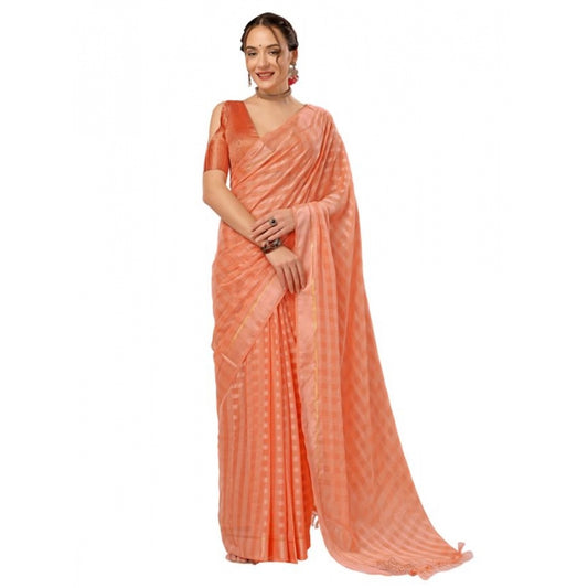 Clasymist Women's Chiffon Fabric Line Saree With Unstitched Blouse (Peach, 5-6 Mtrs)