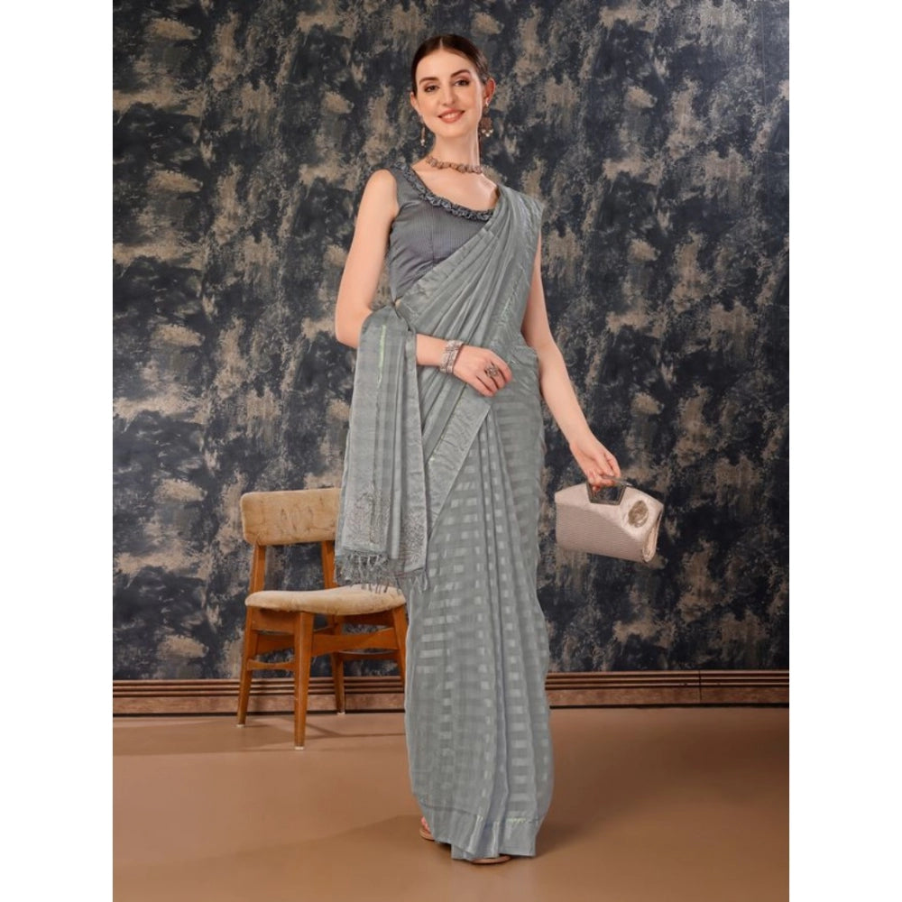 Clasymist Women's Chiffon Fabric Line Saree With Unstitched Blouse (Grey, 5-6 Mtrs)