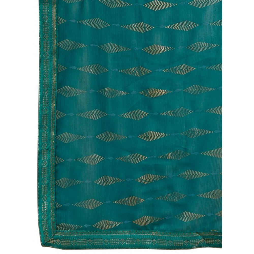 Clasymist Women's Zomto Laheriya Saree With Unstitched Blouse (Teal Blue, 5-6 Mtrs)