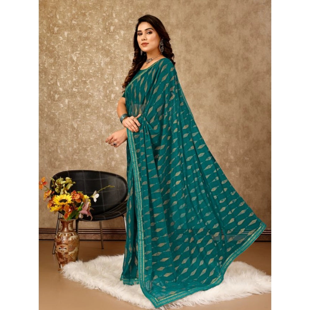 Clasymist Women's Zomto Laheriya Saree With Unstitched Blouse (Teal Blue, 5-6 Mtrs)