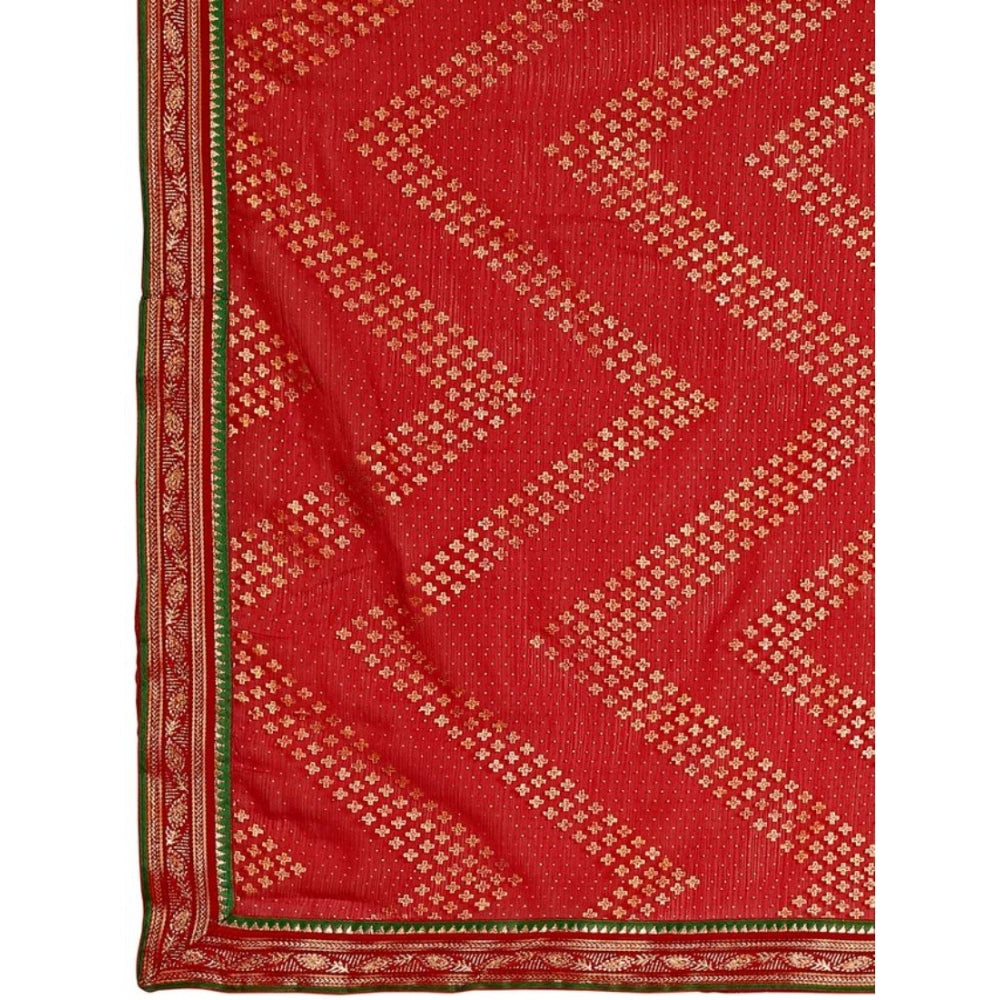 Clasymist Women's Zomto Zig Zag Saree With Unstitched Blouse (Red, 5-6 Mtrs)