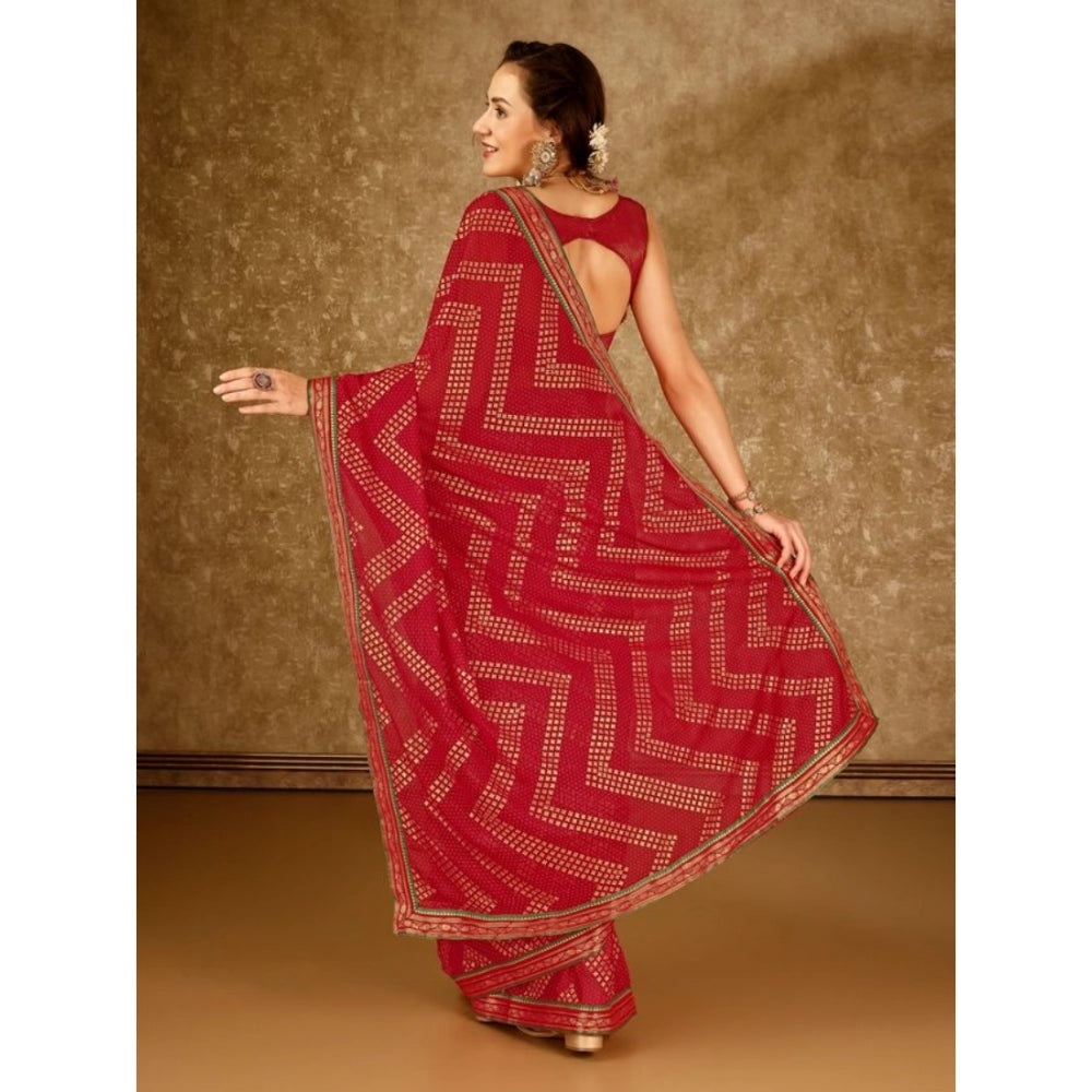 Clasymist Women's Zomto Zig Zag Saree With Unstitched Blouse (Red, 5-6 Mtrs)