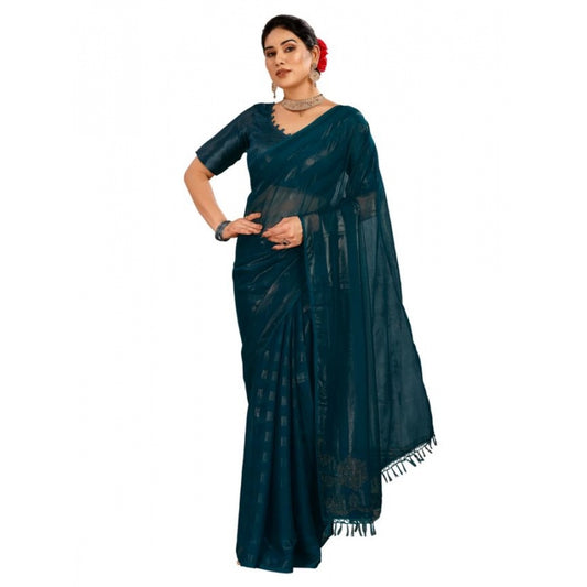 Clasymist Women's Chiffon Fabric Line Saree With Unstitched Blouse (Teal Blue, 5-6 Mtrs)