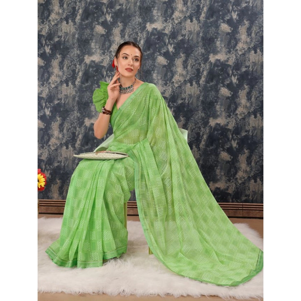 Clasymist Women's Zomto Checked Saree With Unstitched Blouse (Green, 5-6 Mtrs)