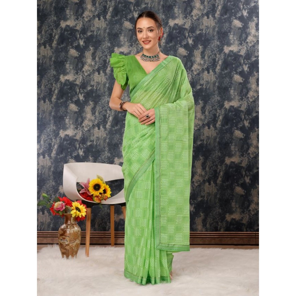 Clasymist Women's Zomto Checked Saree With Unstitched Blouse (Green, 5-6 Mtrs)