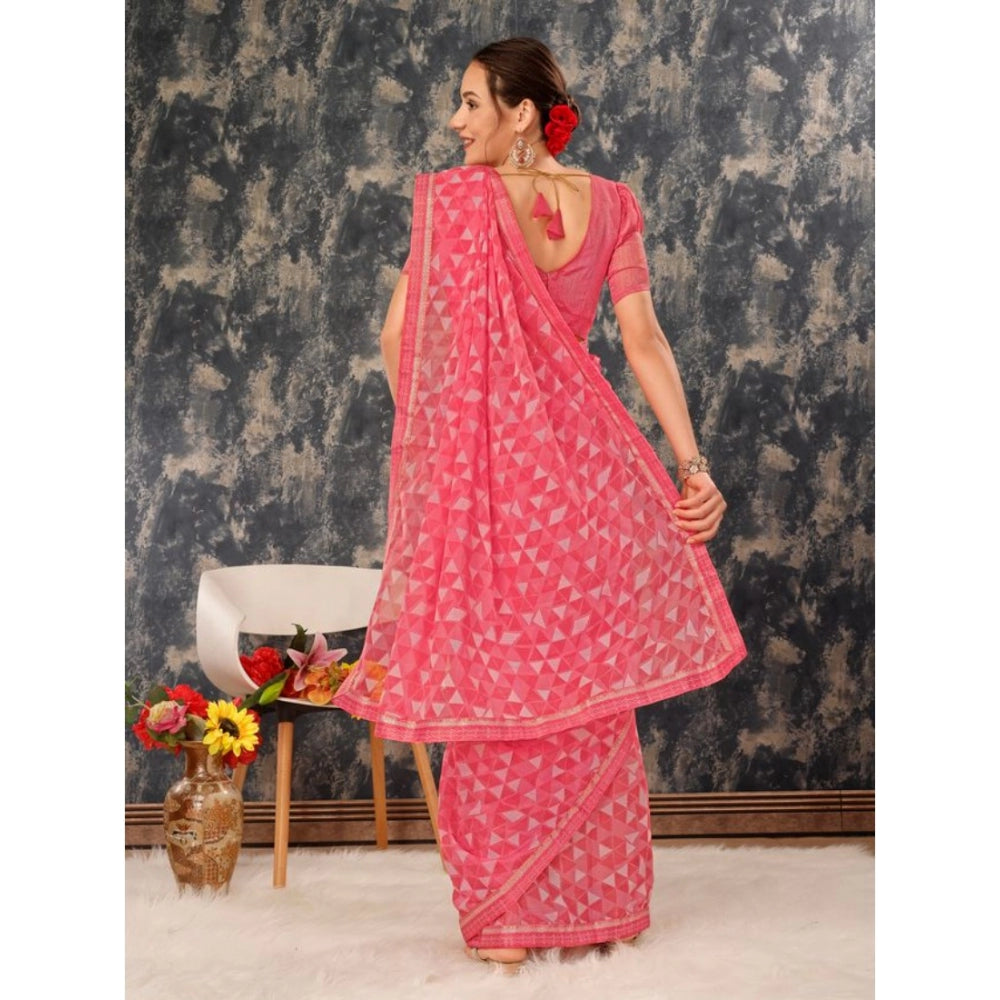 Clasymist Women's Zomto Printed Saree With Unstitched Blouse (Dark Pink, 5-6 Mtrs)