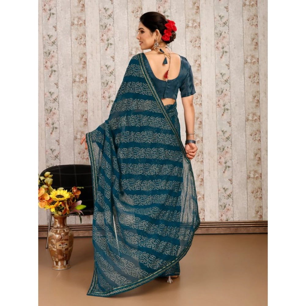 Clasymist Women's Zomto Bandhini Saree With Unstitched Blouse (Blue, 5-6 Mtrs)