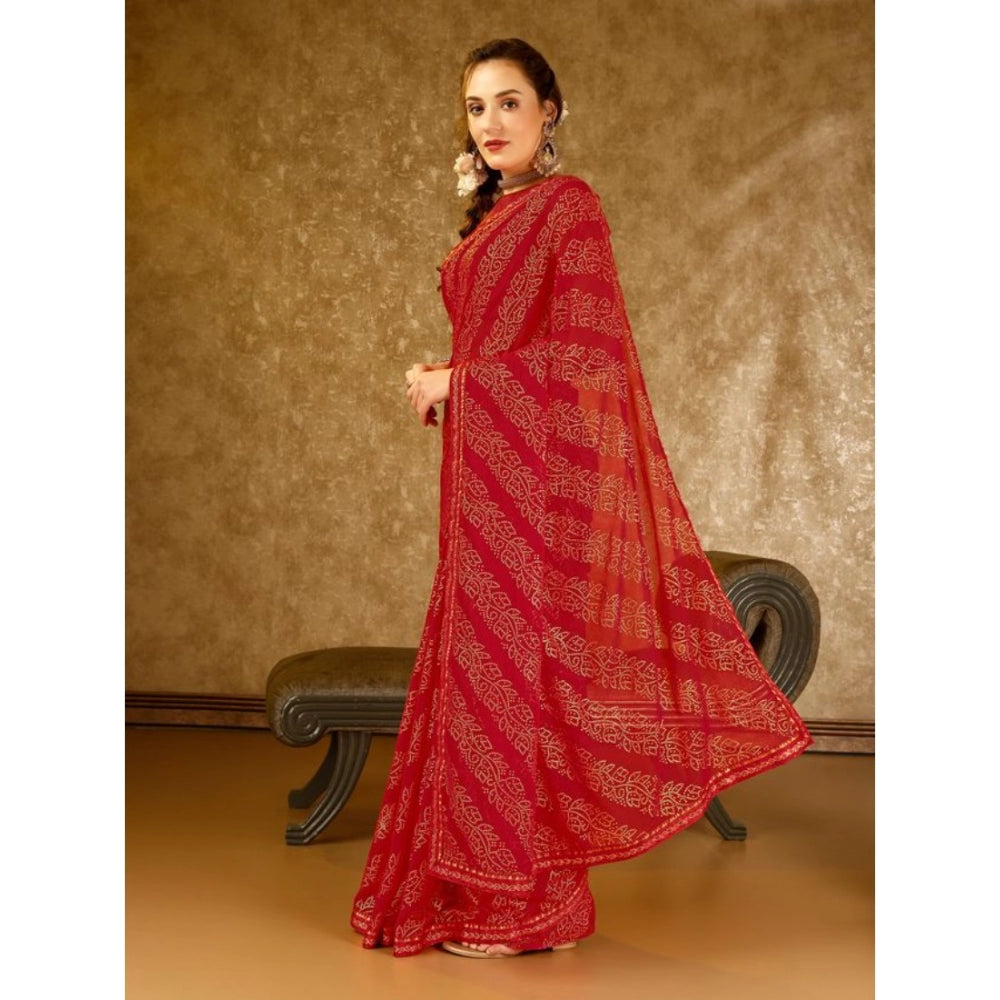 Clasymist Women's Zomto Bandhini Saree With Unstitched Blouse (Red, 5-6 Mtrs)