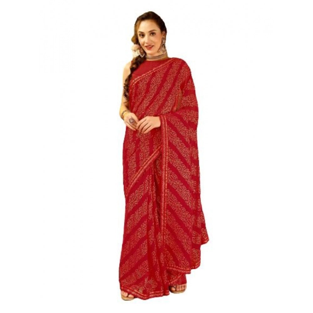 Clasymist Women's Zomto Bandhini Saree With Unstitched Blouse (Red, 5-6 Mtrs)