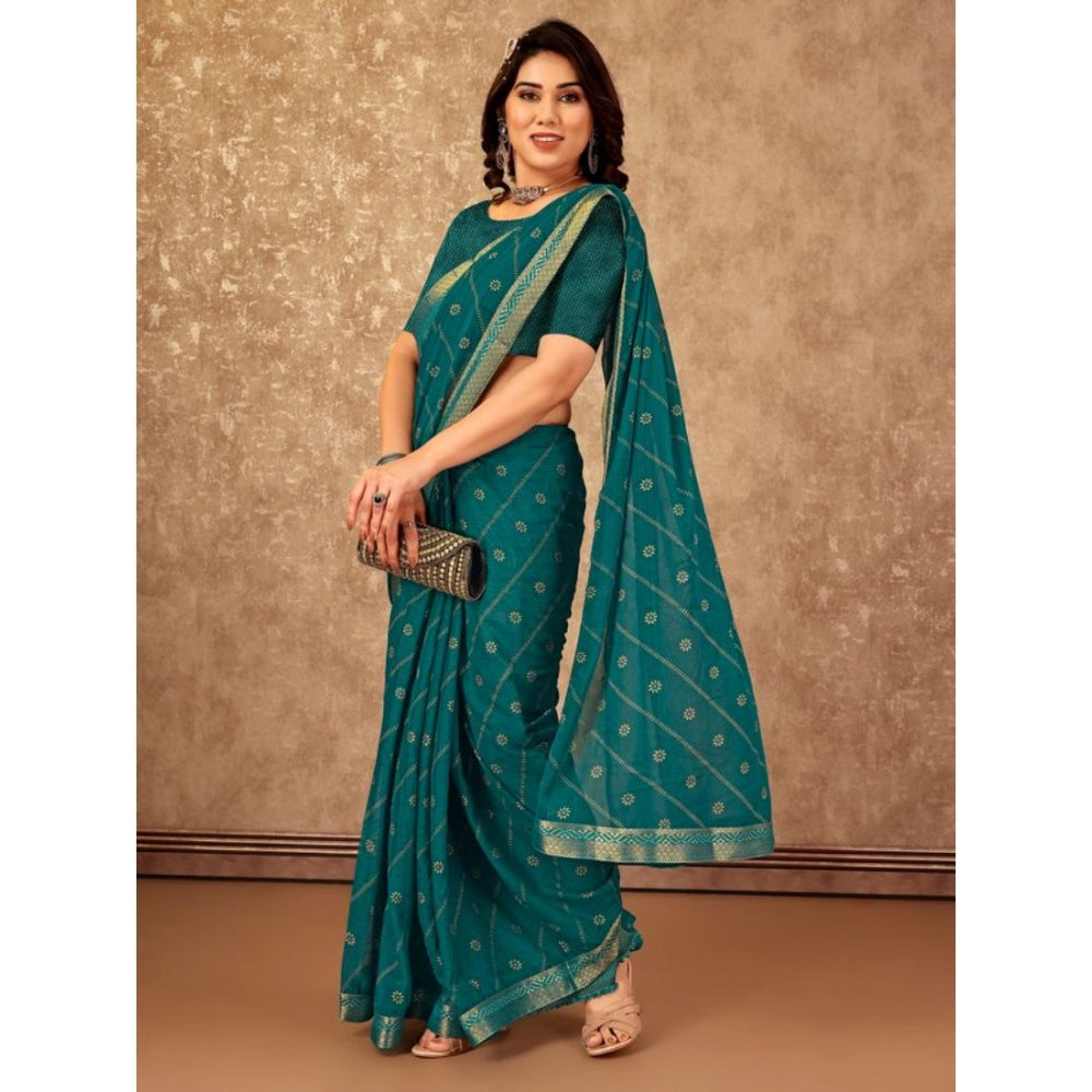 Clasymist Women's Zomto Bandhini Saree With Unstitched Blouse (Teal Blue, 5-6 Mtrs)