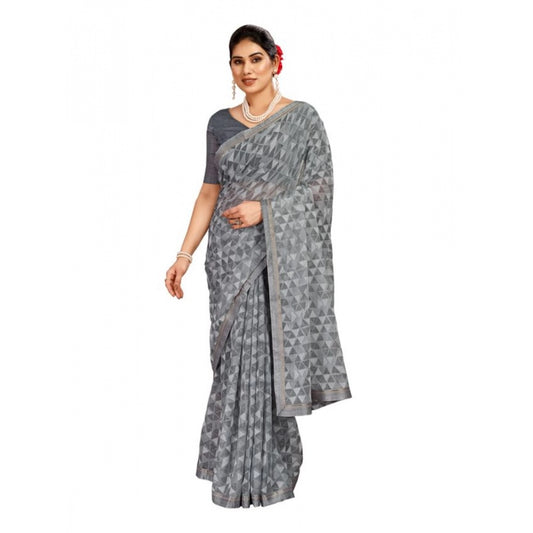 Clasymist Women's Zomto Printed Saree With Unstitched Blouse (Grey, 5-6 Mtrs)