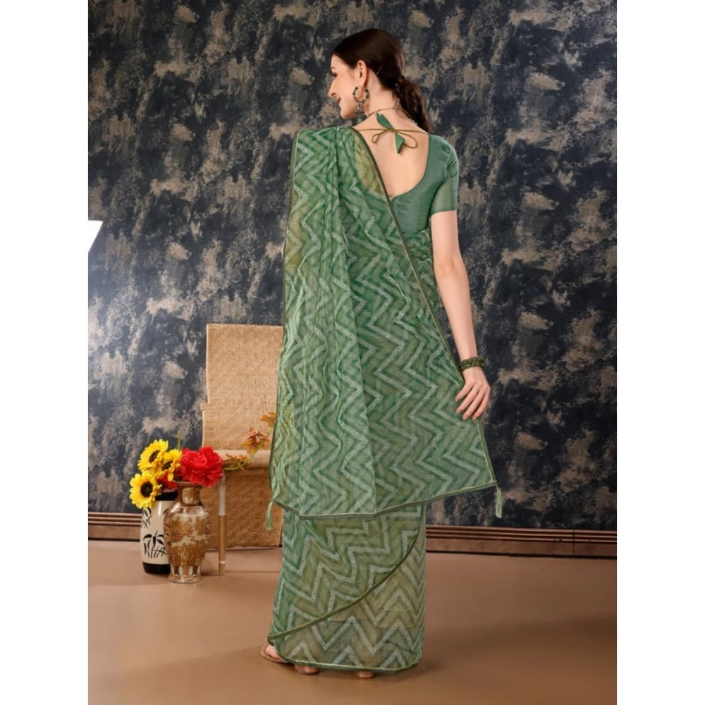 Clasymist Women's Linen Zig Zag Saree With Unstitched Blouse (Green, 5-6 Mtrs)